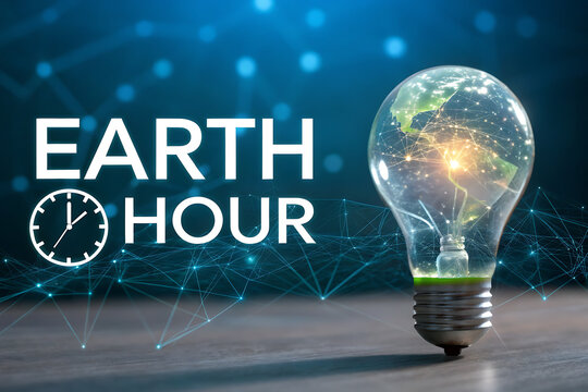 Earth Hour Lightbulb With Globe Inside Symbolizing Global Energy Conservation And Climate Awareness Campaign

