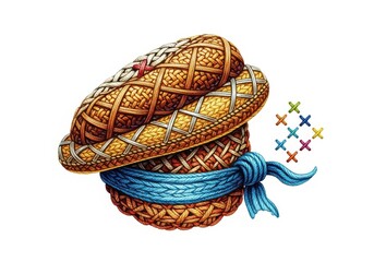 Fototapeta premium Intricately woven bracelets stacked with colorful embroidery accents isolated on white background