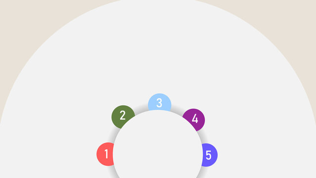 Circular infographic element with numbered steps 1-5 in colorful dots (red, green, light blue, purple, blue) on a light background