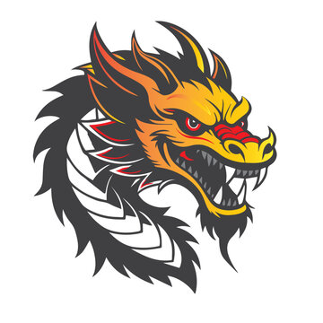 Fierce Dragon Head Mascot Logo Vector Illustration &ndash; Aggressive Fantasy Creature in Flame Style