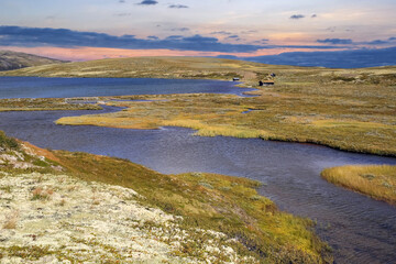 River Orkla and lake Orkel in Oppdal county, Norway