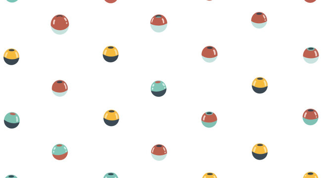Repeating pattern of colorful spherical buoys on a white background, flat design style