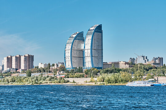 Volzhskie Parusa Modern Residential Complex on Volga River Bank, Volgograd, Russia