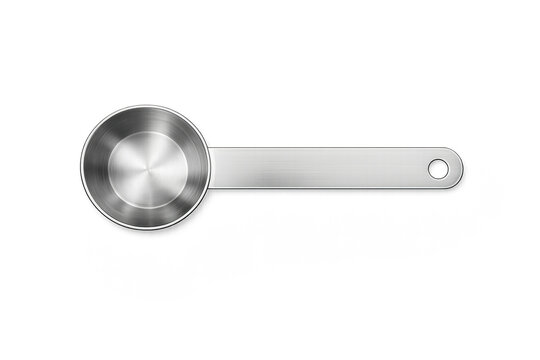 Realistic metal measuring cup on gray background for kitchen and cooking concepts
