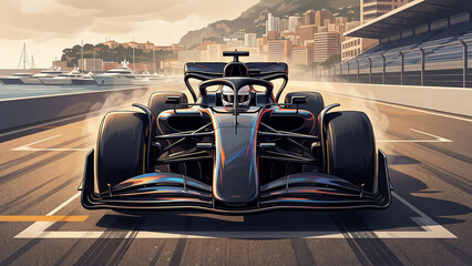 Naklejka premium graphic illustration of a formula 1 car at the start line of the monaco grand prix