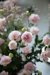 Beautiful pink wedding flowers for interior decoration, romantic floral arrangement, soft elegant background