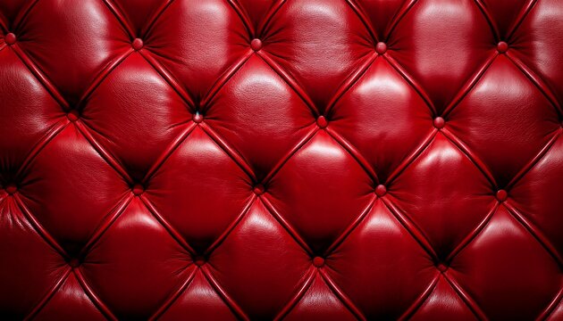 detailed texture of deep red capitone leather upholstery with vintage chesterfield inspired tufted design and diamond buttons