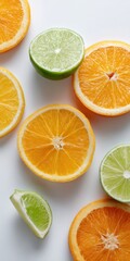 Obraz premium Fresh slices of orange and lime on white background