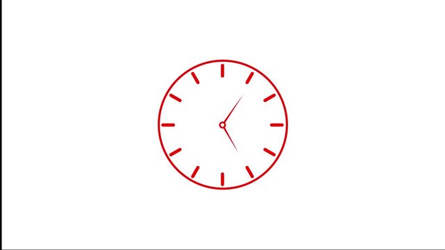 Red clock icon with moving arrows in 12 hour loop. Stopwatch animation. Alpha channel.4k video