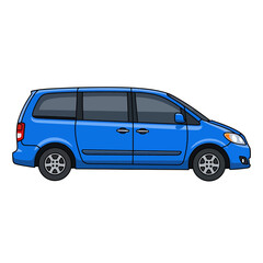 Obraz premium Blue Minivan Side Profile Vector Icon 