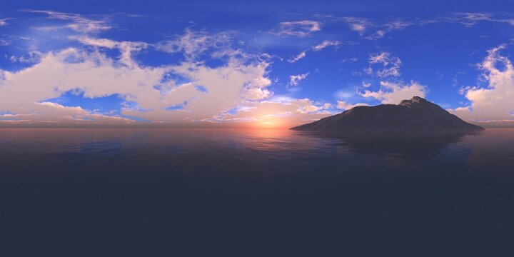 panorama of sea sunset. Environment map. HDRI map. Equirectangular projection. Spherical panorama. landscape 3d rendering