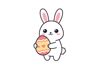 Obraz premium Black bunny holding pink and yellow easter egg isolated on a transparent background