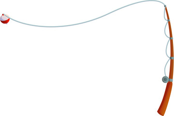 Cartoon Fishing Rod with Bobber Isolated on White Background