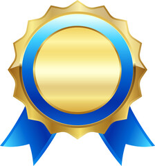 Premium Gold and Blue Award Ribbon Badge Seal