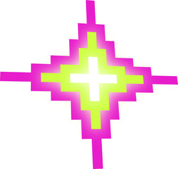 Pixelated Neon Starburst Cross Abstract Graphic Design Element