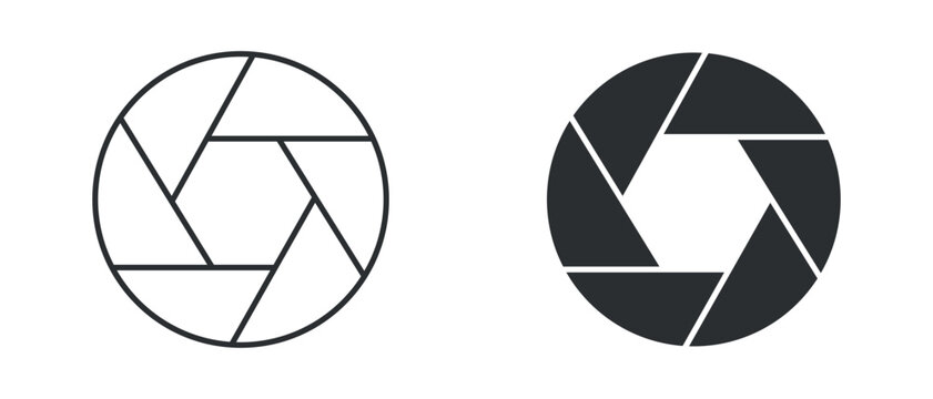 Camera aperture icon set, photography shutter symbol, lens diaphragm vector illustration . 
