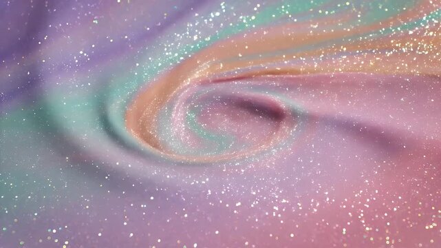 Swirling mix of pastel colors with glitter, creating an ethereal, cosmic texture