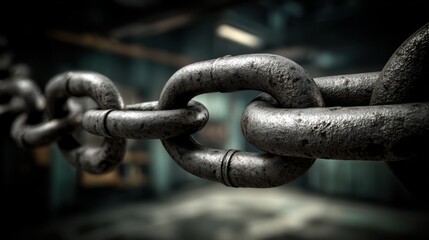 Fototapeta premium Heavy Interlocking Iron Chain Links Forming a Strong Industrial Connection
