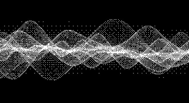 Abstract sound wave with glitch and pixelated effect dither