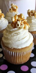 Sweet caramel corn cupcake with buttercream frosting