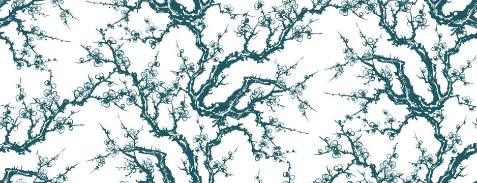 plum blossom japanese chinese seamless vector pattern ink design 