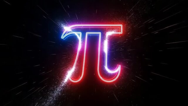 Vibrant neon pi symbol glowing brightly in dark space