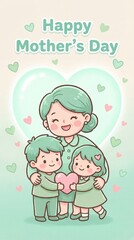 Fototapeta premium Heartwarming Mother's Day Family Illustration in Cute Anime Style