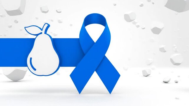 Blue Ribbon and Pear Symbol 3D Animation for Awareness and Support on a White Background