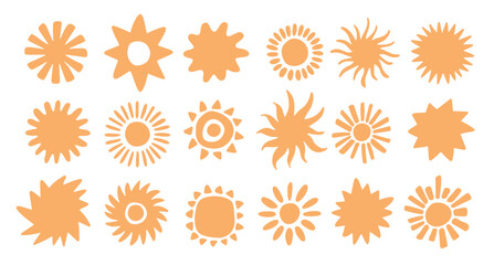 Abstract organic doodle sun shapes and stars in flat boho style. Modern retro drawing playful basic shape. © Nastya