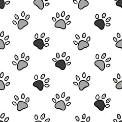 minimalist pig footprint pattern vector, repeating black line art pig hoof prints, simple paw shapes with small details, monochrome style, tileable seamless white background, 