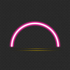 Neon pink arc illuminating against a dark background with a thin glowing line
