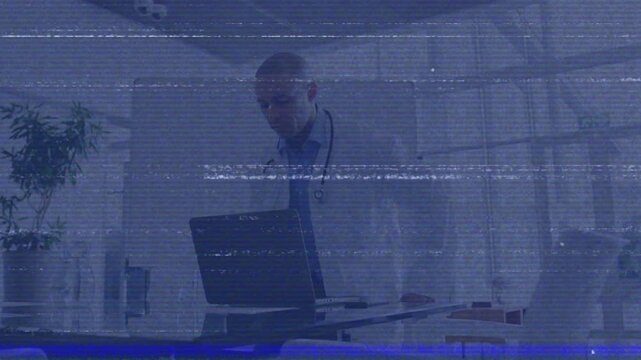 Animation of data processing over rugby players at stadium