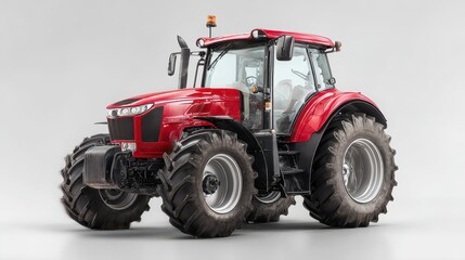 Isolated red tractor for farming equipment display against pure white background