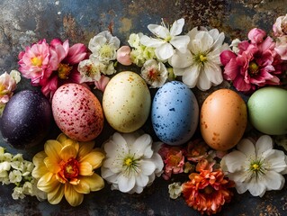 Obraz premium colorful easter eggs with flowers