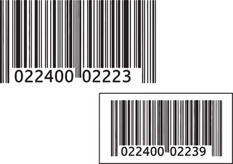 Two black and white barcodes with numerical codes 02240002223 and 02240002239 also transparent background