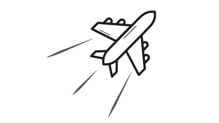 Line art illustration of a passenger jet airplane in flight, conveying themes of travel, speed, and global connectivity. © IsratJahan