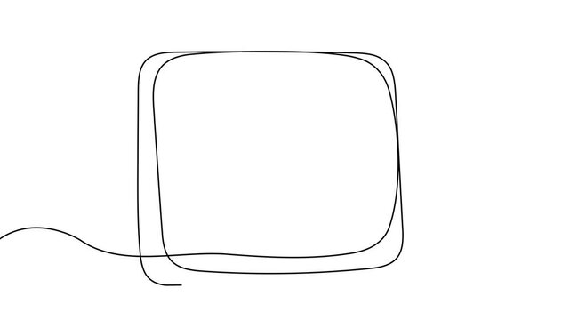 Continuous line frame one pencil border square art black vector doodle. Frame scribble continuous shape blank stroke drawn simple linear box background abstract card line poster logo digital drawing.