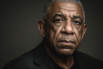 Obraz premium Moody studio portrait of a mature man with a serious demeanor
