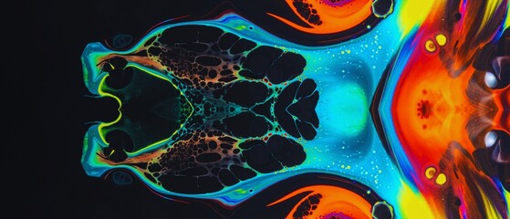 Vibrant abstract digital artwork featuring colorful patterns and shapes on a black background, creating a visually striking and dynamic visual experience always. © Arslan