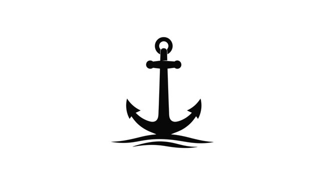 Black anchor illustration with wavy line minimalist nautical design silhouette