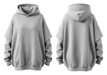 Gray oversized hoodie displayed from front and back views on white background