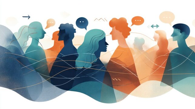 Abstract illustration of interconnected employees forming a network of communication and collaboration