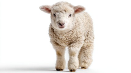 Fototapeta premium Isolated lamb portrait against bright white backdrop with space for messaging