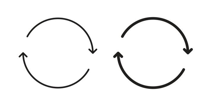 Arrows repeat icon style design pack on white background. Thin line and clipart style