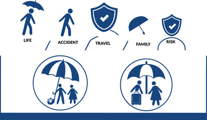 Fototapeta premium Blue icons and graphics representing various types of insurance coverage