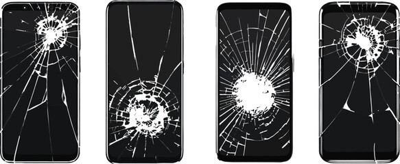 Cracked smartphone screen vector set