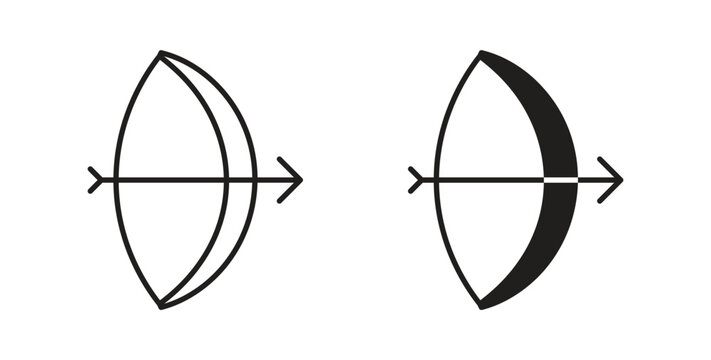 Bow arrow icon style design pack on white background. Thin line and clipart style