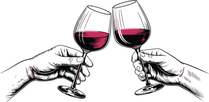 Wine glasses clinking vector icon