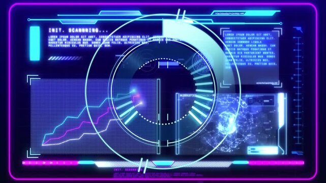 Scanning and analyzing data, futuristic digital interface with graphs and text