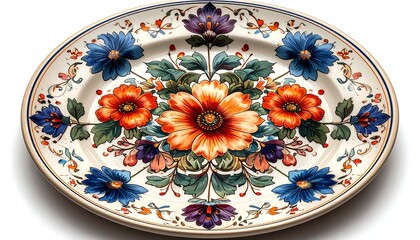Fototapeta premium Floral Decorative Plate with Vibrant Flower Design and Intricate Details.